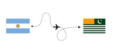 vlucht en reizen van Argentinië naar azad jammu en Kasjmir door passagier vliegtuig reizen concept vector