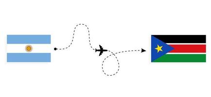 vlucht en reis van argentinië naar zuid-soedan per reisconcept voor passagiersvliegtuigen vector