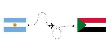 vlucht en reis van Argentinië naar Soedan per reisconcept voor passagiersvliegtuigen vector