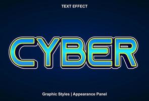 cyber-teksteffect met blauwe bewerkbare kleur. vector