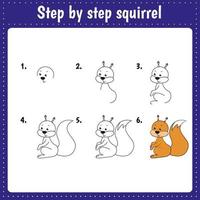 leerzaam werkblad voor kinderen. stap door stap tekening illustratie. eekhoorn. werkzaamheid bladzijde voor peuter- onderwijs. vector