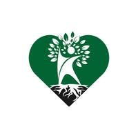 menselijk boom wortels hart vorm vector logo ontwerp. boom en menselijk natuur liefde vector logo ontwerp sjabloon.