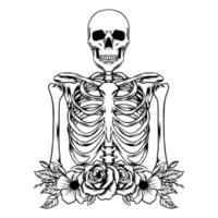 skelet met bloemen ornament vector
