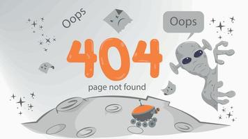 fout 404 illustratie voor ontwerp groot getallen in ruimte een buitenaards wezen looks uit van achter de bladzijde vector