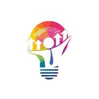 zakenman en diagram binnen een licht lamp logo ontwerp. bedrijf concept. technologie idee concept illustratie. vector