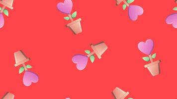 eindeloos naadloos patroon van mooi feestelijk liefde bloemen in potten met harten Aan een rood achtergrond. vector illustratie