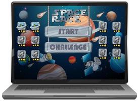 Space Race Mission Game op een laptopscherm vector