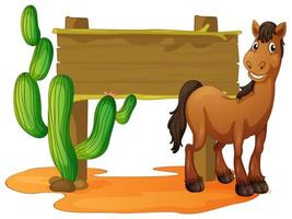 houten bord en wild paard in woestijn vector