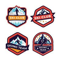 reeks van ski patrouille, ski toevlucht, ijs berg badges en logo lappen. winter vakantie extreem sport- logo. vector