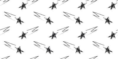 tekening kosmisch naadloos patroon in kinderachtig stijl. hand- getrokken abstract het schieten sterren. zwart en wit vector