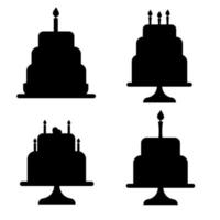 reeks van feestelijk silhouetten van cakes met kaarsen. vector illustratie
