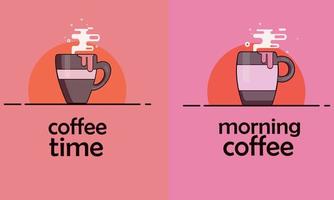 bruin kop van heet thee, koffie. poster reeks ochtend- koffie, koffie tijd. vector