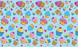 naadloos voedsel patroon helder cupcakes Aan blauw achtergrond vector