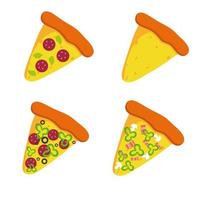 plakjes van pizza in verschillend smaken. snel voedsel illustratie vector