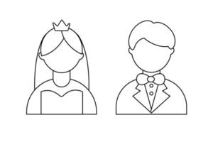 bruid en bruidegom met een lijn stijl kroon. vector illustratie.
