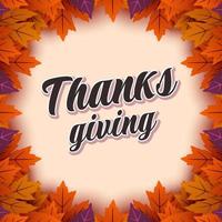 schoonschrift van gelukkig dankzegging dag met kader blad herfst vector