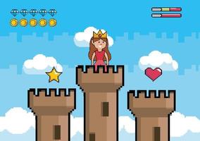 videogamescène met prinses bovenop een toren vector