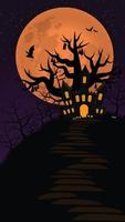 halloween achtergrond met silhouet kasteel, vleermuizen en groot maan. geschikt voor halloween evenement vector