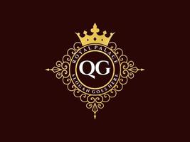 brief qg antiek Koninklijk luxe Victoriaans logo met sier- kader. vector