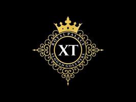 brief xt antiek Koninklijk luxe Victoriaans logo met sier- kader. vector