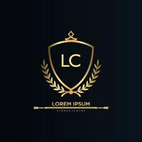 lc brief eerste met Koninklijk sjabloon.elegant met kroon logo vector, creatief belettering logo vector illustratie.