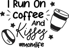 ik rennen Aan cafeïne en kusjes belettering en koffie citaat illustratie vector