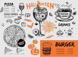 restaurant café-menu, sjabloonontwerp, halloween-menu, voedselflyer. vector