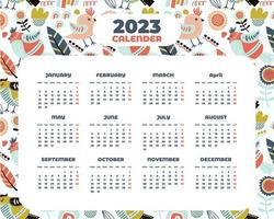 hand- getrokken vogel 2023 kalender sjabloon vector