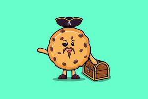 schattig tekenfilm biscuits piraat met schat doos vector