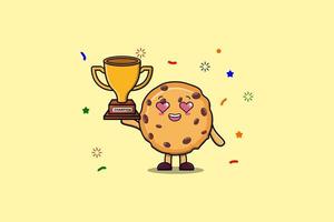 schattig tekenfilm illustratie biscuits Holding trofee vector