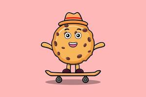 schattig tekenfilm biscuits staand Aan skateboard vector