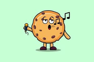 schattig tekenfilm biscuits zanger karakter Holding mic vector