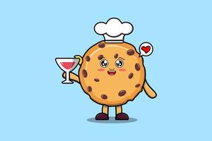 schattig tekenfilm biscuits chef Holding wijn glas vector
