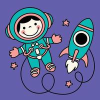 hand- getrokken grappig tekenfilm astronaut vector