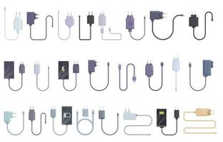 telefoon oplader pictogrammen reeks tekenfilm vector. kabel powerbank vector