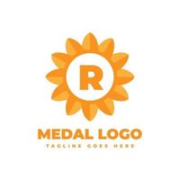 brief r bloem medaille vector logo ontwerp element