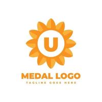 brief u bloem medaille vector logo ontwerp element