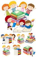 set cartoon kinderen met boeken vector