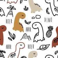 schattig dinosaurussen Aan een wit achtergrond in Scandinavisch stijl, naadloos vector patroon