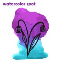 waterverf plek, klodder met overgang van Purper naar blauw, met tulp bloem in zwart. gemakkelijk tekening illustratie. vector