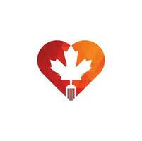Canadees voedsel hart vorm concept logo concept ontwerp. Canadees voedsel restaurant logo concept. esdoorn- blad en vork icoon vector
