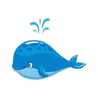 tekenfilm blauw walvis karakter met water fontein vector