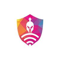 spartaans en Wifi logo combinatie. helm en signaal symbool of icoon. vector
