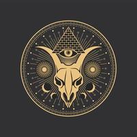 pentagram occult magie cirkel, geit schedel, piramide vector