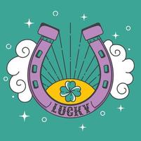 gouden hoefijzer amulet. een mooi zo geluk charme. een ontwerp element. Lucky st. Patrick dag symbool. vector beeld in tekening stijl.