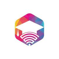 afstuderen hoed en Wifi vector logo ontwerp. studie online logo concept.