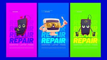 reparatie onderhoud poster met smartphone en computer vector