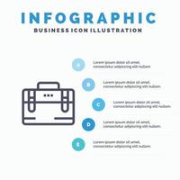 zak kantoor zak werken motivatie lijn icoon met 5 stappen presentatie infographics achtergrond vector