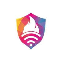 brand en Wifi logo combinatie. vlam en signaal symbool of icoon. vector