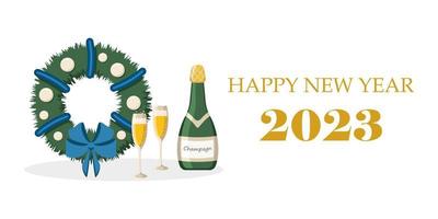 gelukkig nieuw jaar 2023 banier met Champagne. vector illustratie